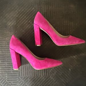 Marc Fisher ZALA Block Heel Pointy Toe Pump Pink Suede Women's 5.5